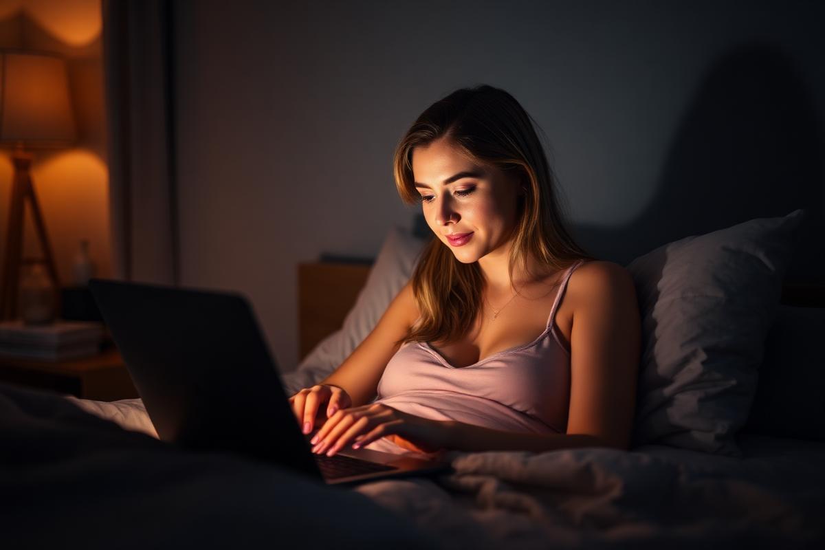 Descubrimiento nocturno leyendo en el computador