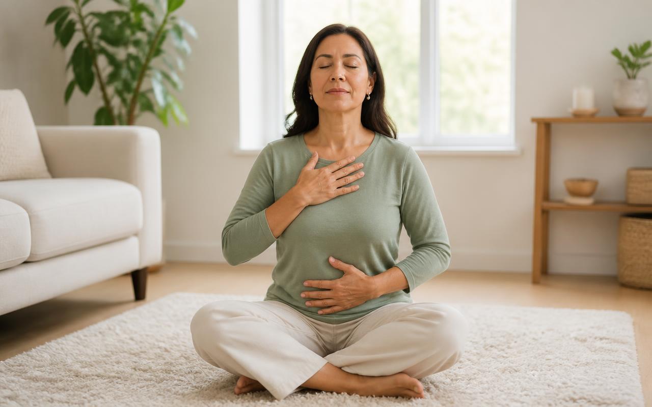 Mujer practicando respiración consciente